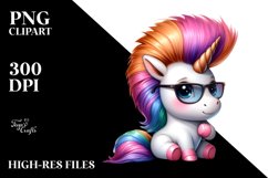 Cute Baby Unicorn Posing as Johny Bravo in Watercolor Pastel Product Image 1