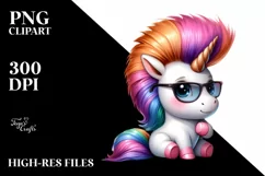 Cute Baby Unicorn Posing as Johny Bravo in Watercolor Pastel Product Image 1