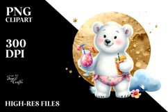 Polar Bear in Beachwear Drinking a Cocktail, Transparent PNG Product Image 2
