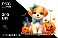Colorful Baby Dog Halloween Scenery | Clipart Product Image 2