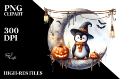 Halloween Penguin on Moon PNG Product Image 2