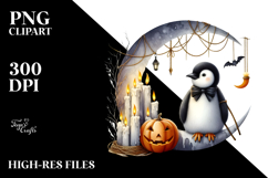 Penguin on Halloween Moon with Candles PNG Product Image 2