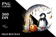 Penguin on Halloween Moon with Candles PNG Product Image 2