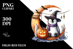 Penguin on Halloween Moon with Candles PNG Product Image 2
