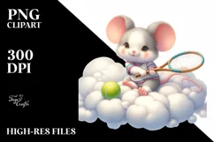 Watercolor Baby Mouse Playing Tennis on Cloud | Clipart Product Image 3
