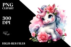 Cute Watercolor Unicorn Clipart Product Image 1