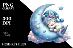 Baby Unicorn on the Moon Clipart Product Image 2