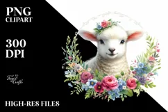 Watercolor Floral Frame Baby Lamb | Sublimation | Clipart Product Image 1