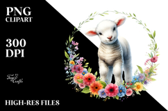 Watercolor Floral Frame Baby Lamb | Sublimation | Clipart Product Image 2
