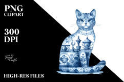 Blue Toile Cat, Fluffy PNG Product Image 2
