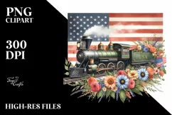 Vintage Train With Flowers USA Flag Sublimation Clipart Product Image 1