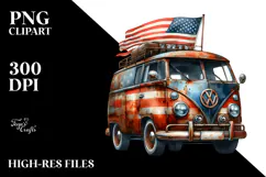 Vintage Rusty Van with USA Flag Colors PNG Product Image 2
