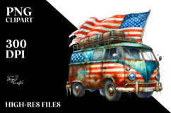 Vintage Rusty Van with USA Flag Colors PNG Product Image 2