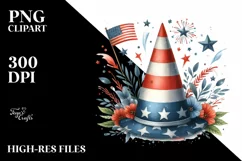 Whimsical USA Flag Vintage Party Hat Clipart Product Image 3