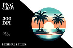 Retro Tropical Island Sunset Clipart PNG Product Image 2