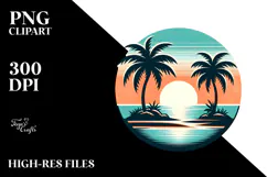 Retro Tropical Island Sunset Clipart PNG Product Image 2