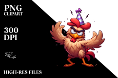 Goofy Cartoon Chicken with Party Hat, Fun PNG Product Image 2