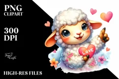 Vibrant Cute Lamb Love Sign Watercolor Product Image 1
