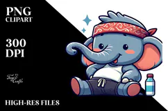 Ridiculously Cute Cartoon Elephant with Bandana PNG Product Image 2