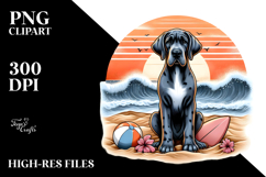 Cute Great Dane on the Beach at Sunset Clipart Product Image 2