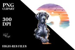 Cute Great Dane on the Beach at Sunset Clipart Product Image 2