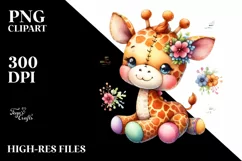 Colorful Plush Giraffe | Vibrant Watercolor Clipart Product Image 1