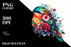 Retro Watercolor Vibrant Bird Clipart Product Image 1
