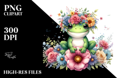 Cartoon-Style Watercolor Frog with Flower Crown Product Image 2