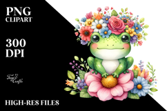 Cartoon-Style Watercolor Frog with Flower Crown Product Image 2