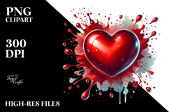 Red Glossy Heart on Splashy Background, PNG Product Image 2