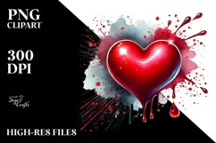 Red Glossy Heart on Splashy Background, PNG Product Image 2