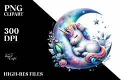 Colorful Baby Unicorn Napping on Moon, Transparent PNG Product Image 3