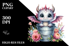 Cute Baby Dragon with Flowers PNG Product Image 2