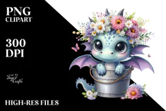 Cute Baby Dragon with Flowers PNG Product Image 2