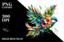 Vibrant Bird with Flowers PNG Product Image 1