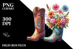 Colorful Flower Pot Cowboy Boots | Sublimation | Clipart. Product Image 2