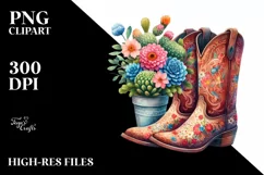 Colorful Watercolor Cowboy Boots PNG Product Image 3