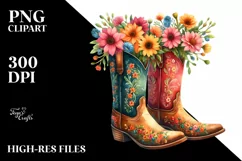 Colorful Watercolor Cowboy Boots Flower Pot Product Image 1