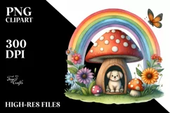 Colorful Dog House Mushroom Illustration Rainbow Clipart Product Image 1