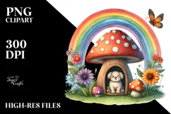 Colorful Dog House Mushroom Illustration Rainbow Clipart Product Image 2