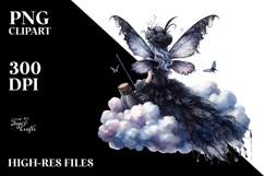 Gothic Fairy on Cloud, Back View PNG Product Image 2