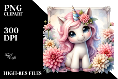 Cute Baby Unicorn with Dahlia Frame Product Image 2