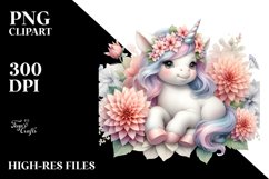 Cute Baby Unicorn with Dahlia Frame | Clipart Product Image 1