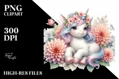 Cute Baby Unicorn with Dahlia Frame | Clipart Product Image 1
