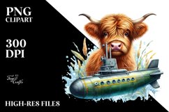 Colorful Baby Highland Cow with Submarine, Transparent PNG Product Image 3