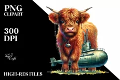 Colorful Baby Highland Cow with Submarine, Transparent PNG Product Image 3