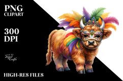Colorful Baby Highland Cow with Rio Carnival, Transparent Product Image 3