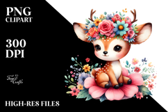 Cartoon-Style Watercolor Deer with Flower Crown Product Image 2