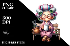 Old Lady Hair Curlers Bench Mug Sublimation Clipart Product Image 2