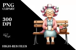 Old Lady Hair Curlers Bench Mug Sublimation Clipart Product Image 3